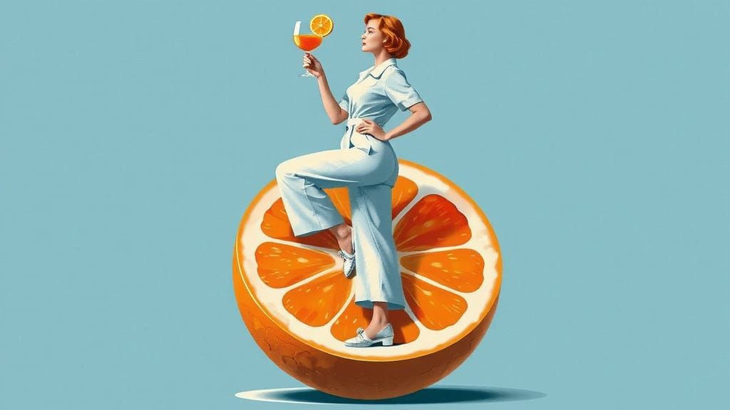 Woman Stands Inside Orange Holding Juice