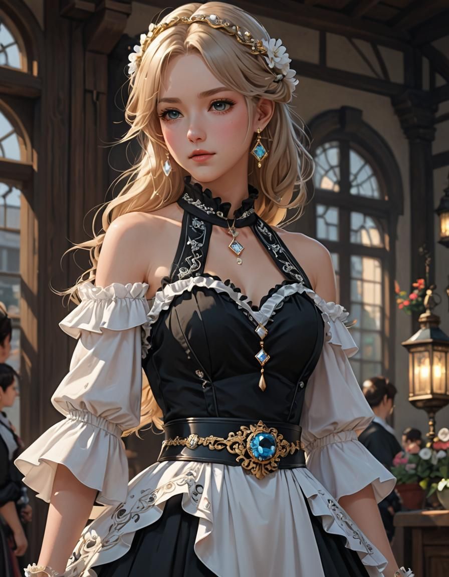 Gem-Encrusted Dress in Anime Style 3D Rendering