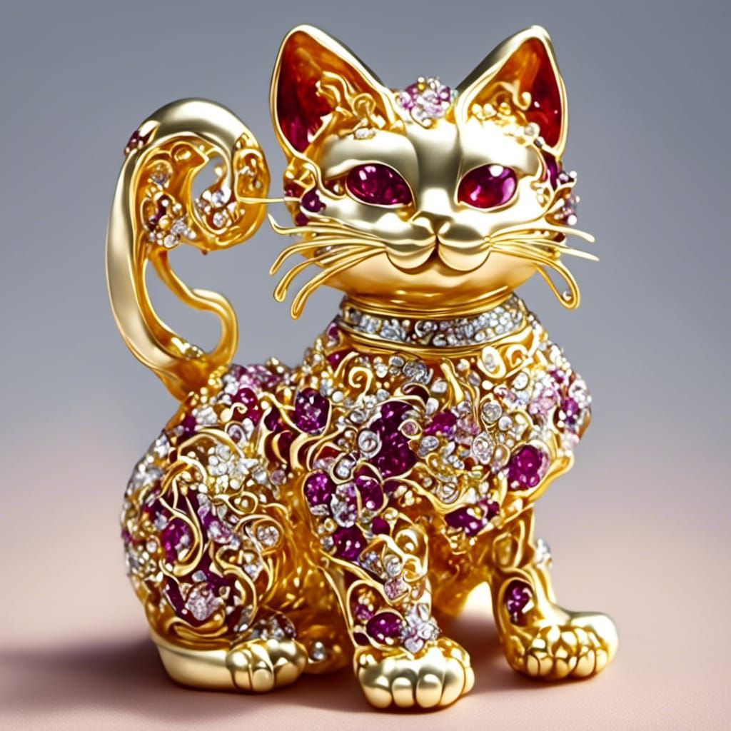 <lora:Bedazzled:1.0> <lora:Artistic Golden:1.0> Crystal Maneki-neko cat. Encrusted in diamonds rubies pearls and made of...