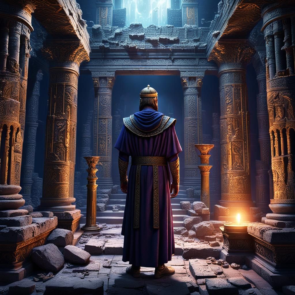 Sorcerer in Ruined Temple: 3D Fantasy Concept Art