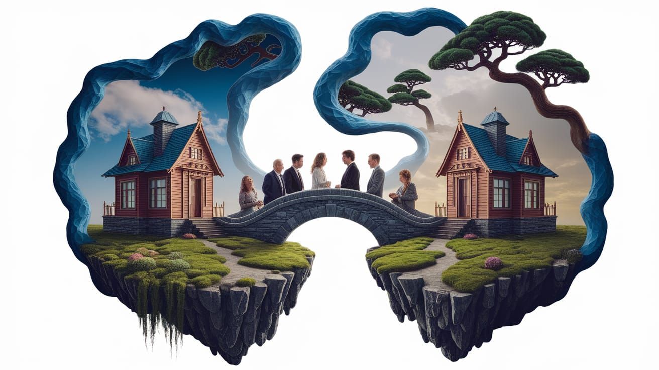 Surreal Stargate Scene with Floating Islands and Ancient Bon...