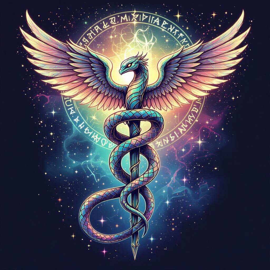 Fantasy Caduceus Symbol with Ethereal Glow