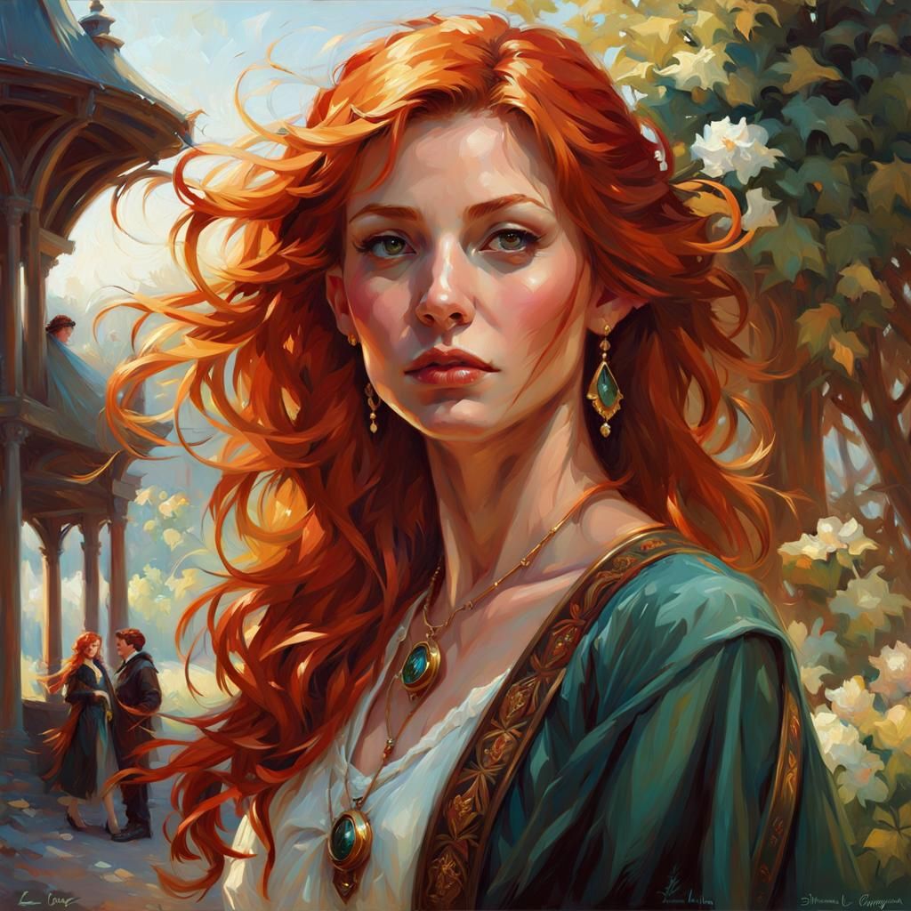 Confident Redhead Witch Portrait in Fantasy Art Style