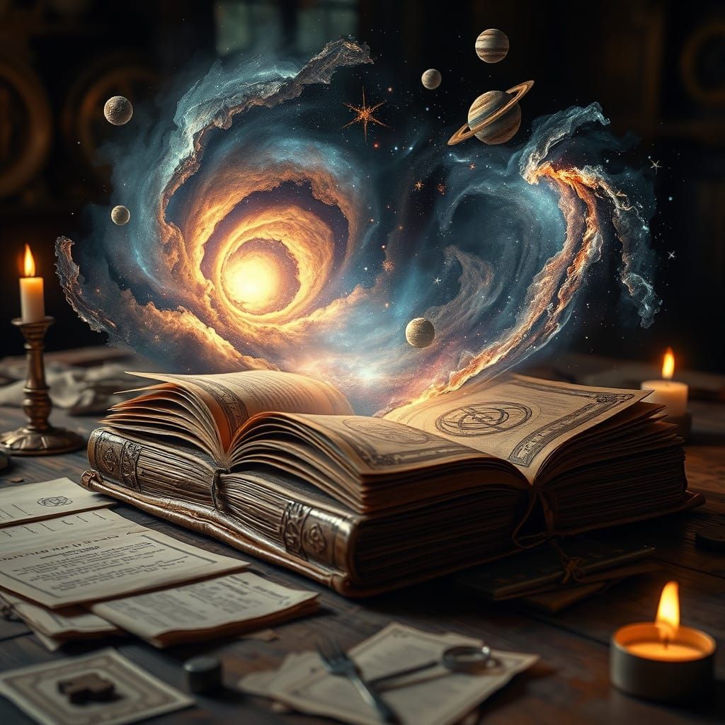 Majestic Nebula Galaxy Emerges from Ancient, Leather-Bound T...