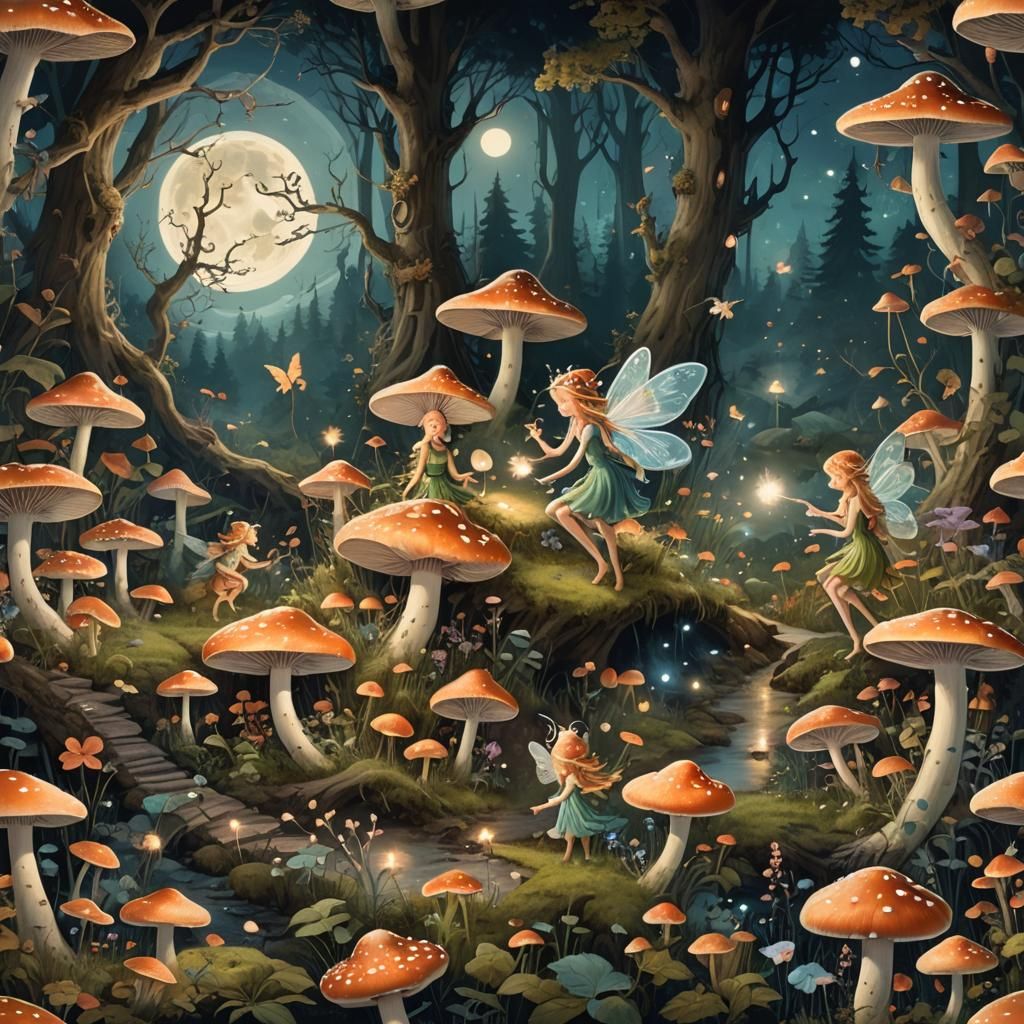 Fairies Weaving Spells in Moonlit Glade
