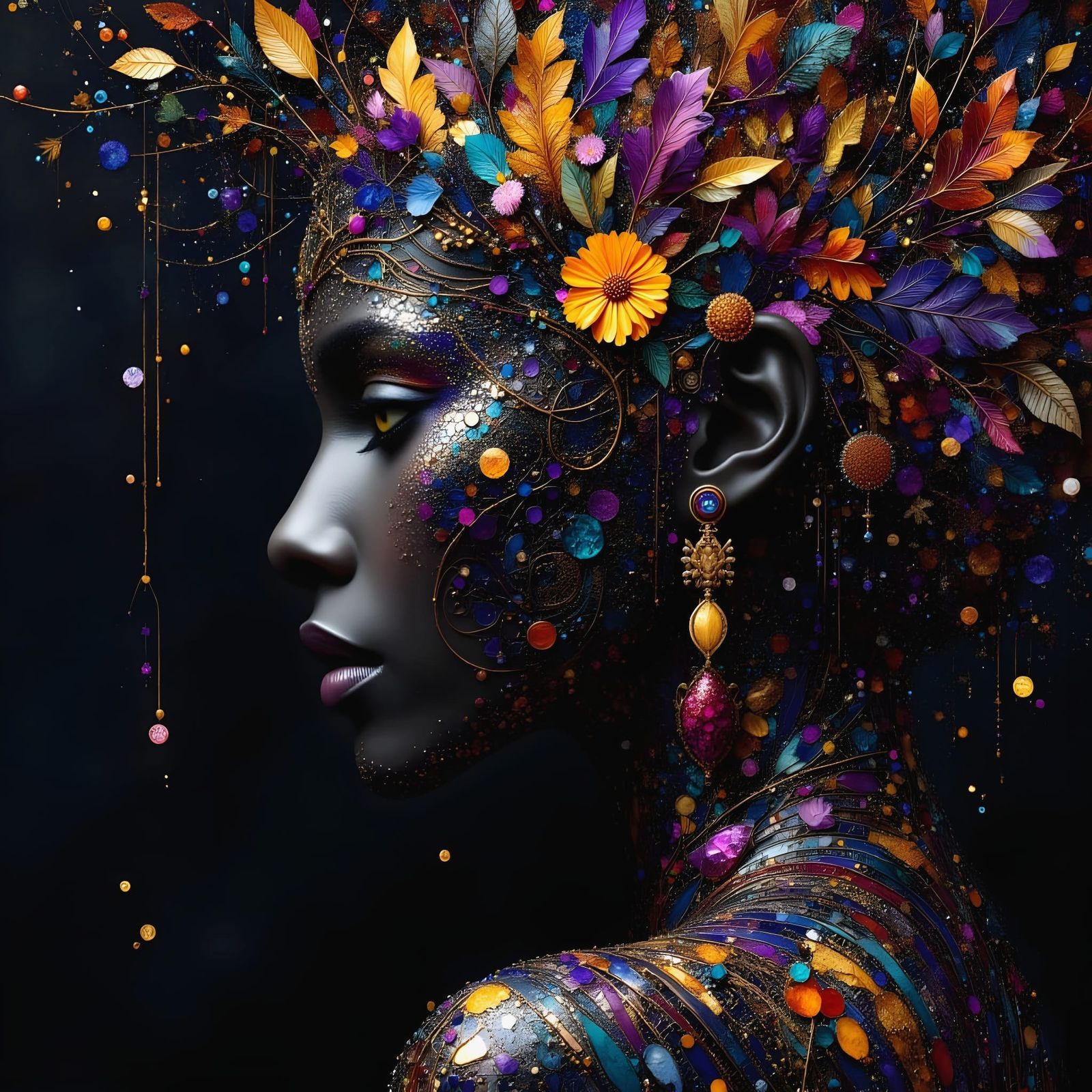 Surreal Black Panther Portrait with Glowing Runes