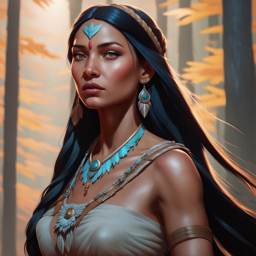 Pocahontas Portrait in Hyperdetailed Style