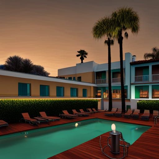 Ominous Sunset at Hotel California Pool: Hopperesque Oil Pai...