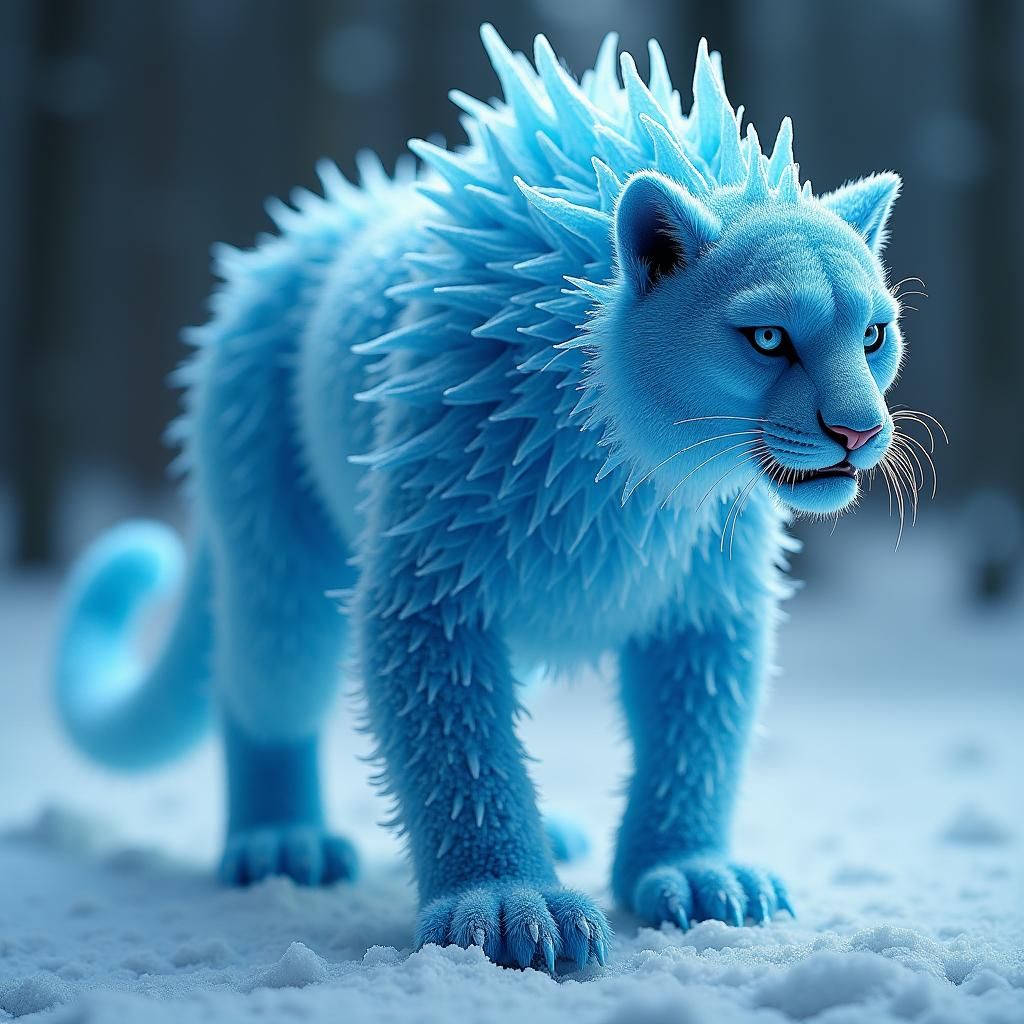 Ice Demon Panther with Detailed Ice Armor