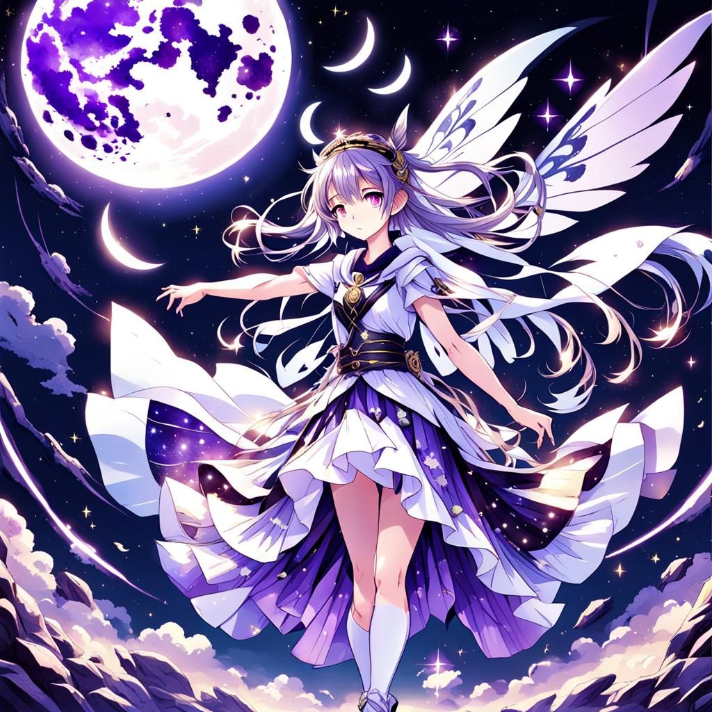 Anime Goddess Over the Moon in Cel-Shaded Style
