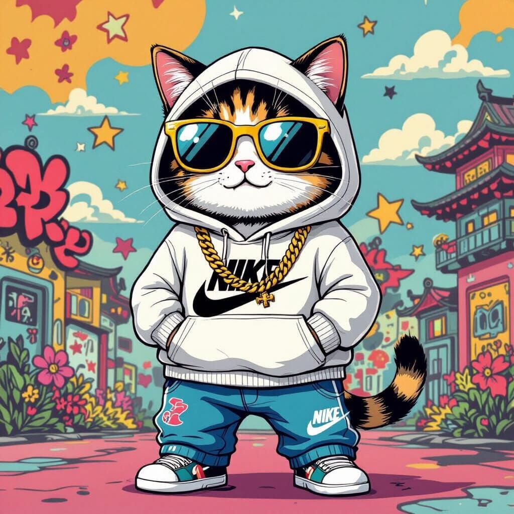 Hip Cat in Nike Outfit, Pop Art Style