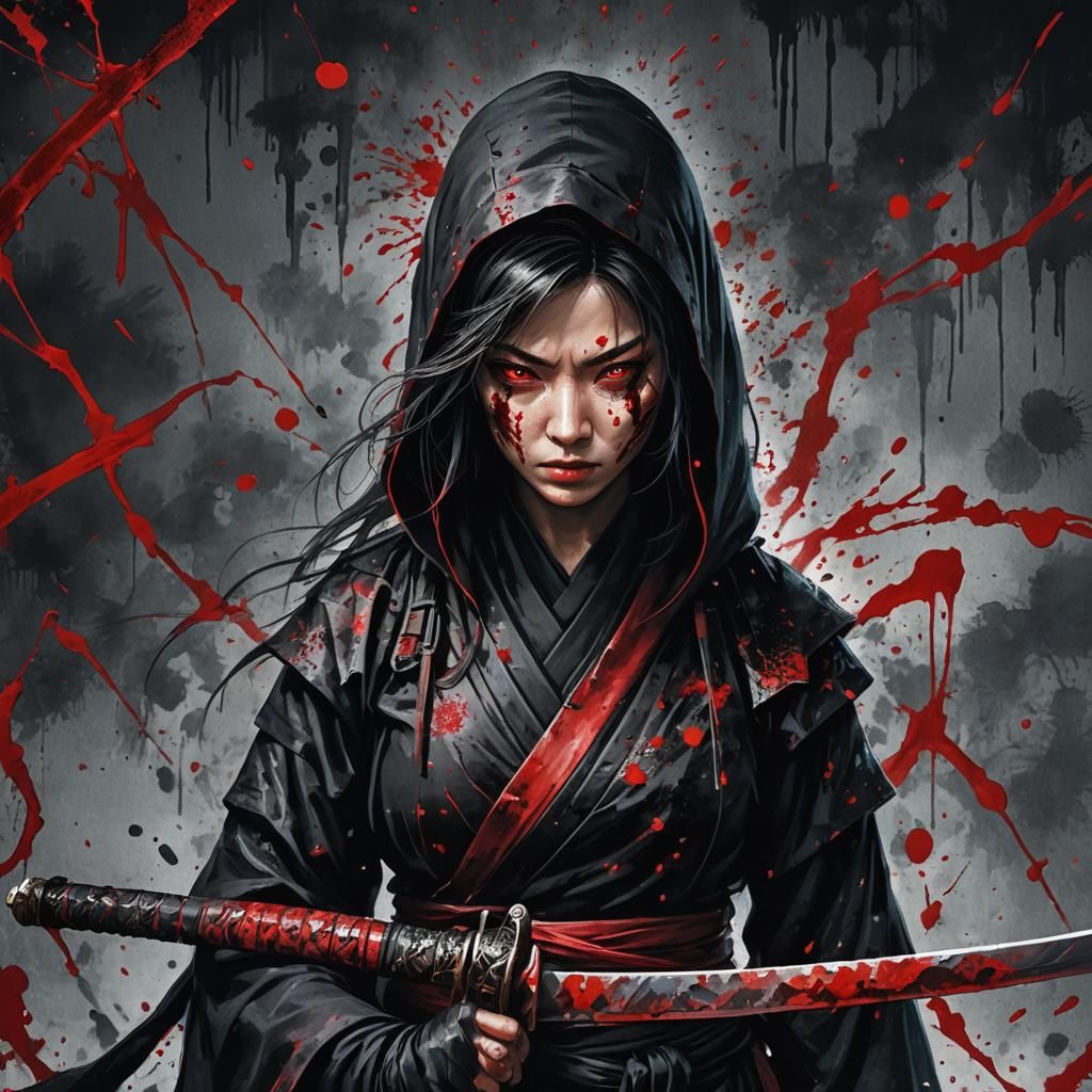 Bloody Ninja Portrait in Dark Fantasy Art