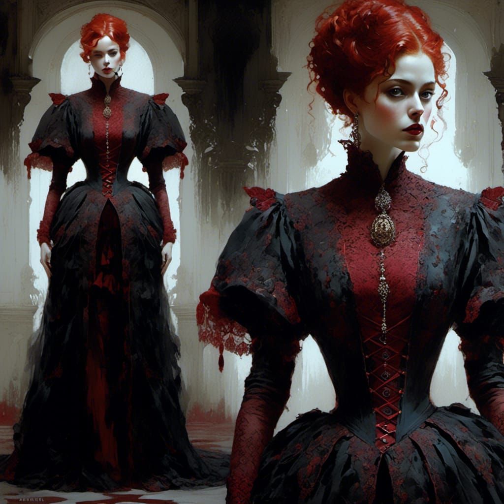 Victorian Vampire Mina Harker in Detailed Oil Painting