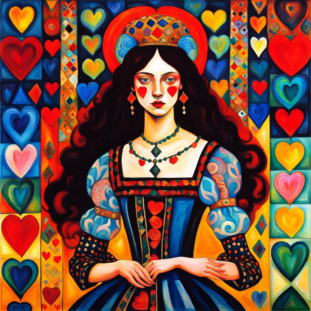 Surreal Queen of Hearts in Psychedelic Style