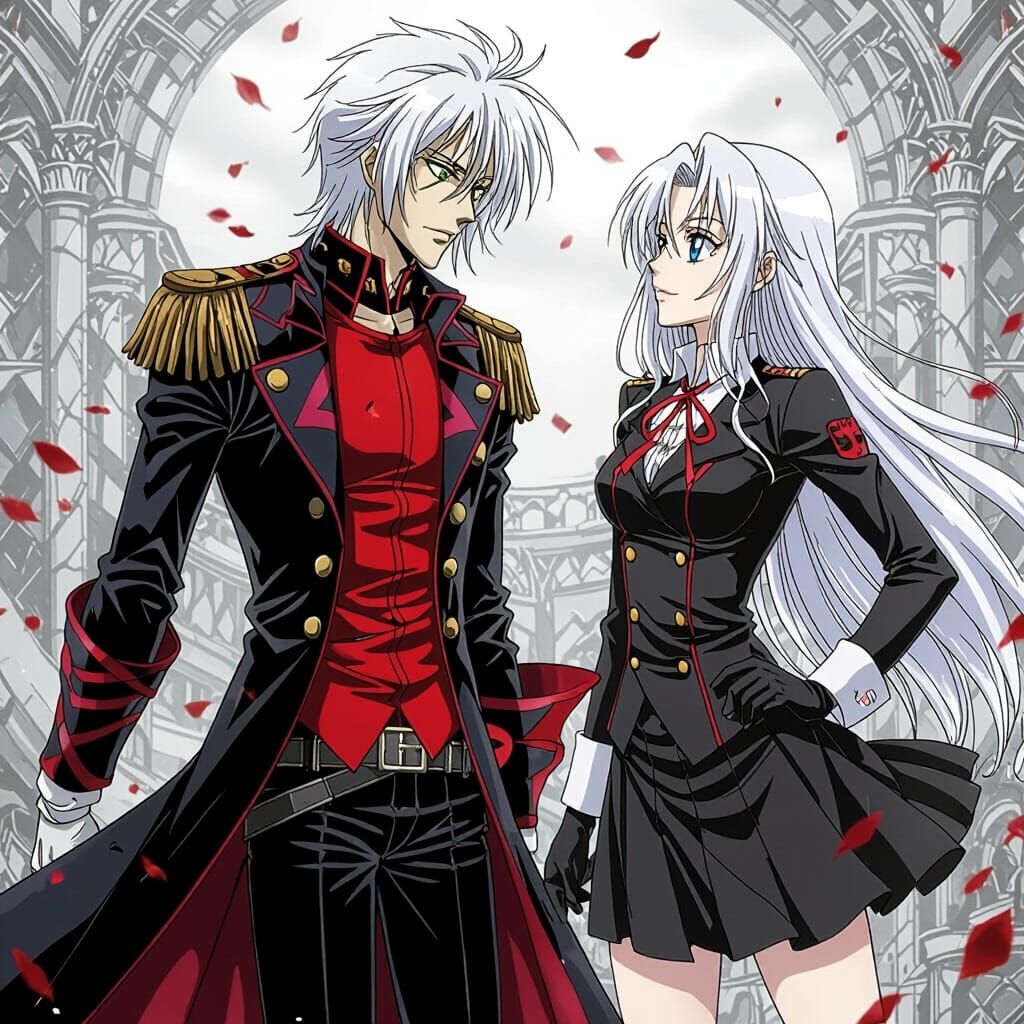 Hellsing's Alucard and Seras Victoria in Gothic Horror Style
