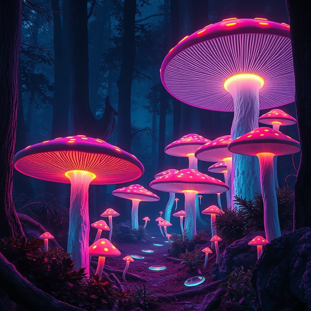 Bioluminescent Mushroom City: Futuristic Organic Dreamscape