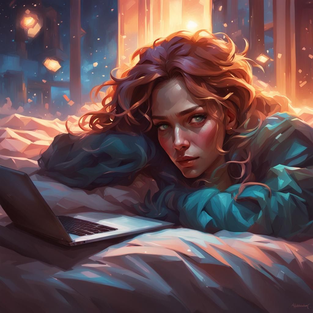 Trans Woman Insomniac Creating Art: Hyperdetailed Portrait