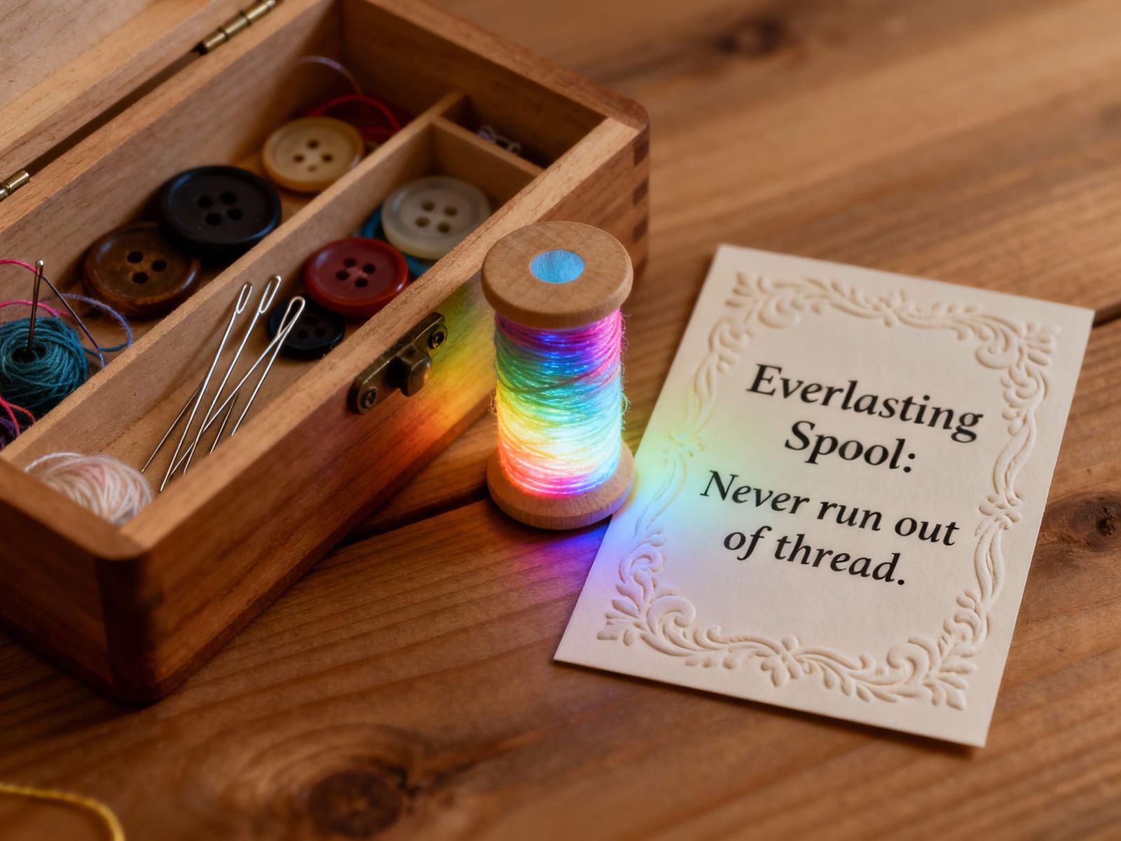 Glowing Rainbow Thread Spool with Sewing Kit