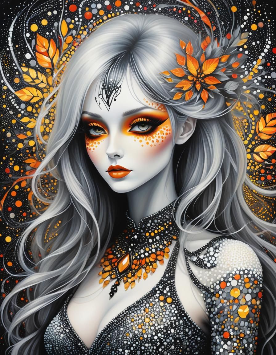 Pointillist Silhouette with Psychedelic Patchwork