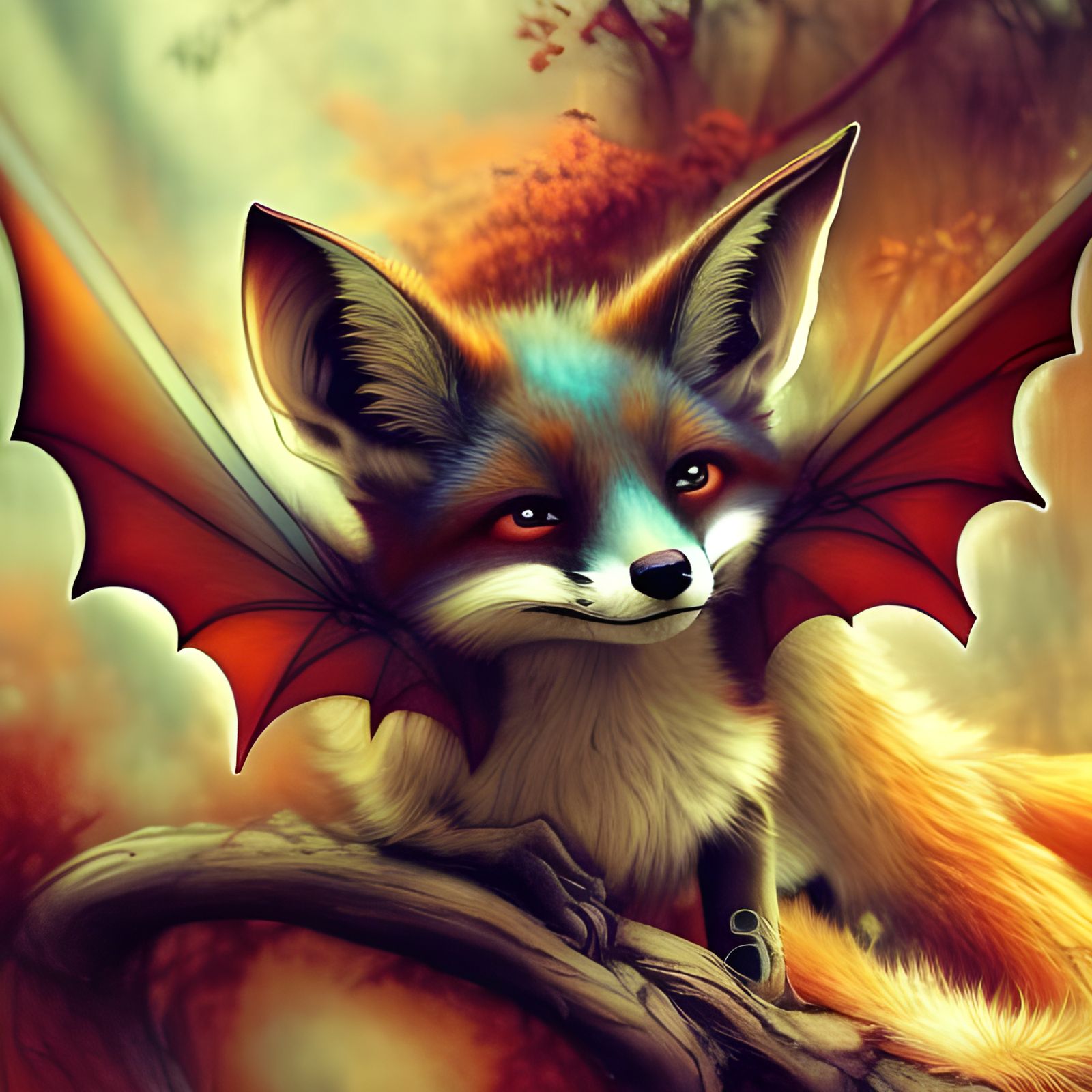Fantasycore Fox Bat Portrait in Enchanted Forest