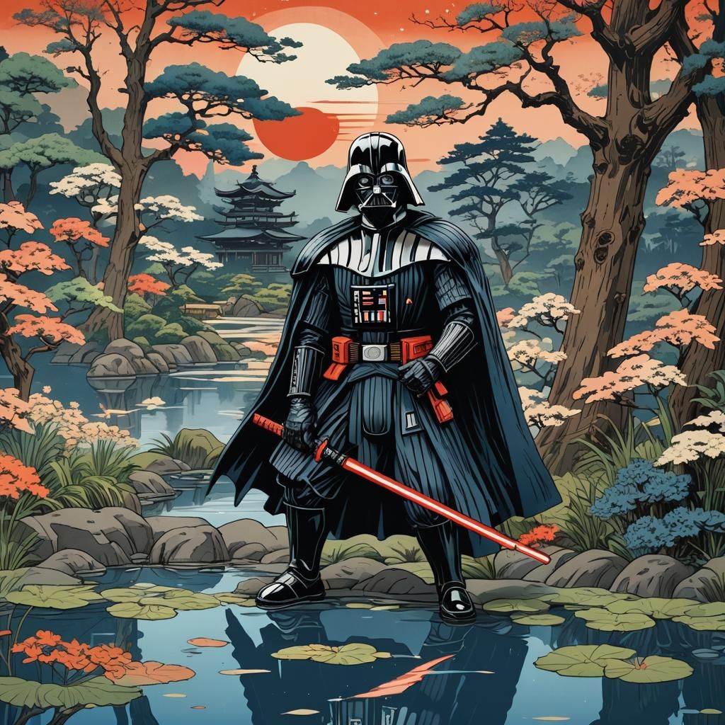 Darth Vader as Samurai in Ukiyo-e Style