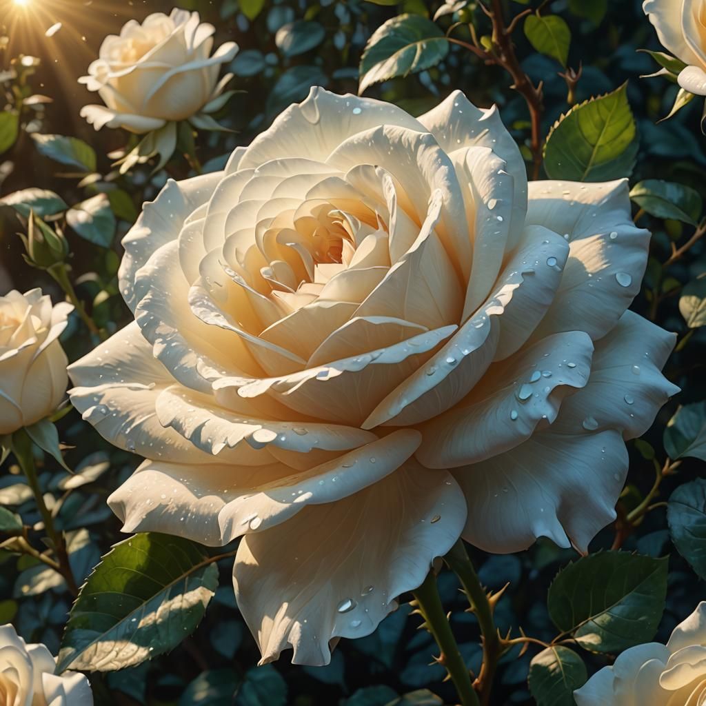 Perfect White Rose Unfolding: Digital Matte Painting