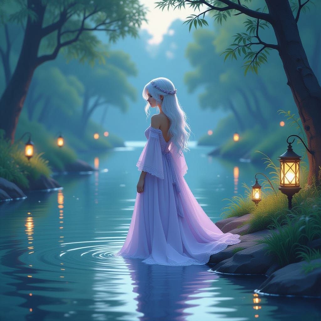Ethereal Girl by Riverbank in Dreamy Style