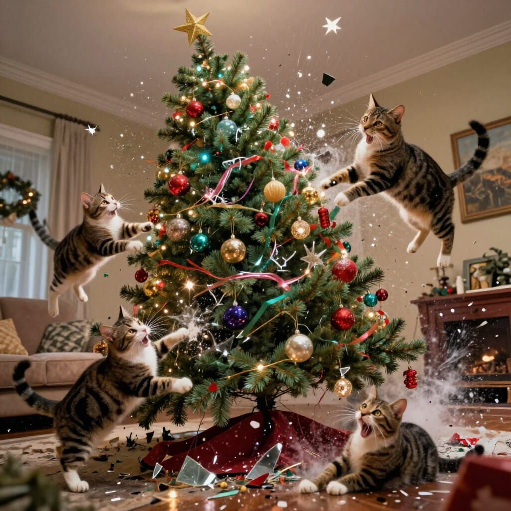 Christmas Tree Chaos: Cats Destroy Holiday Decor