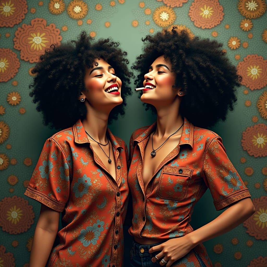 Javanese Sisters Dancing in Dreamlike Art Nouveau Style