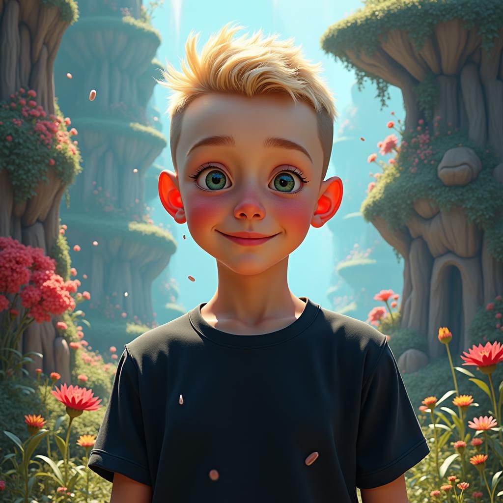 Boy With Buzz Cut in Fantasy Realm