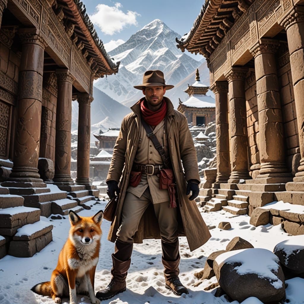 Fox Adventurer in Ruined Tibetan Temple