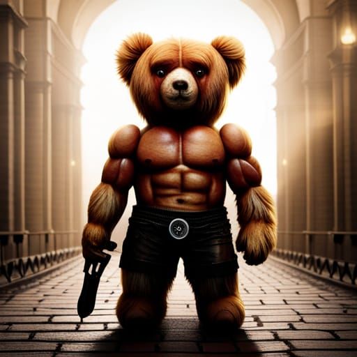Muscular Exorcist Teddy Bear with Shotgun