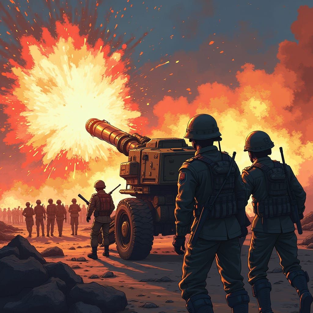 Epic Anime Artillery Battle in Dynamic, Cinematic Style