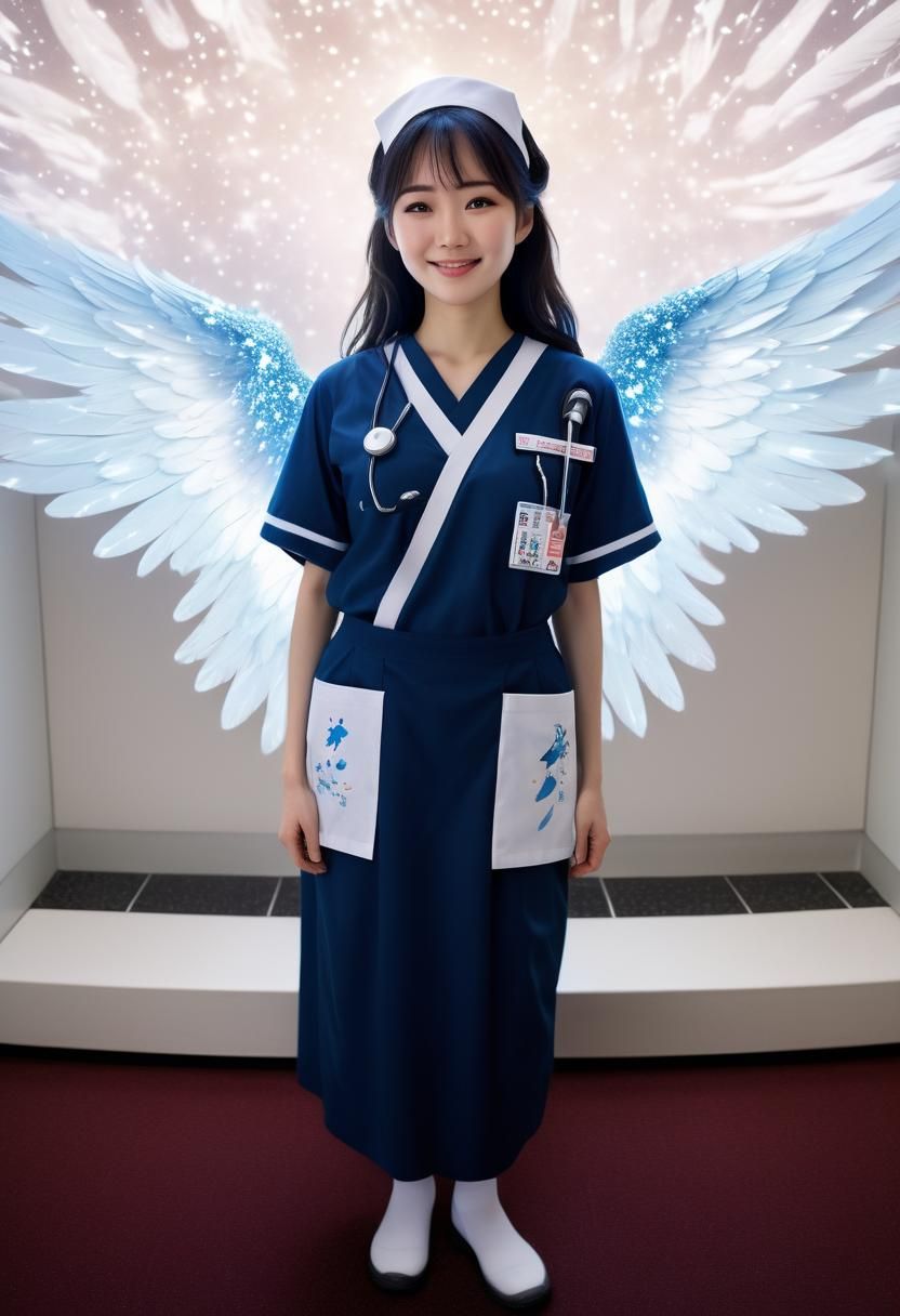 Japanese Angel Nurse in Cosmic Heaven: Post-Impressionist Wa...