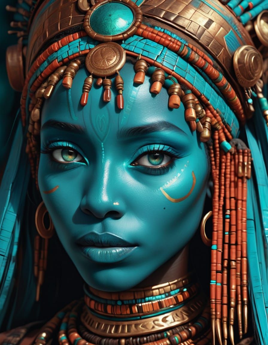 Ethiopian Woman Portrait: Turquoise Eyes, Tribal Headdress