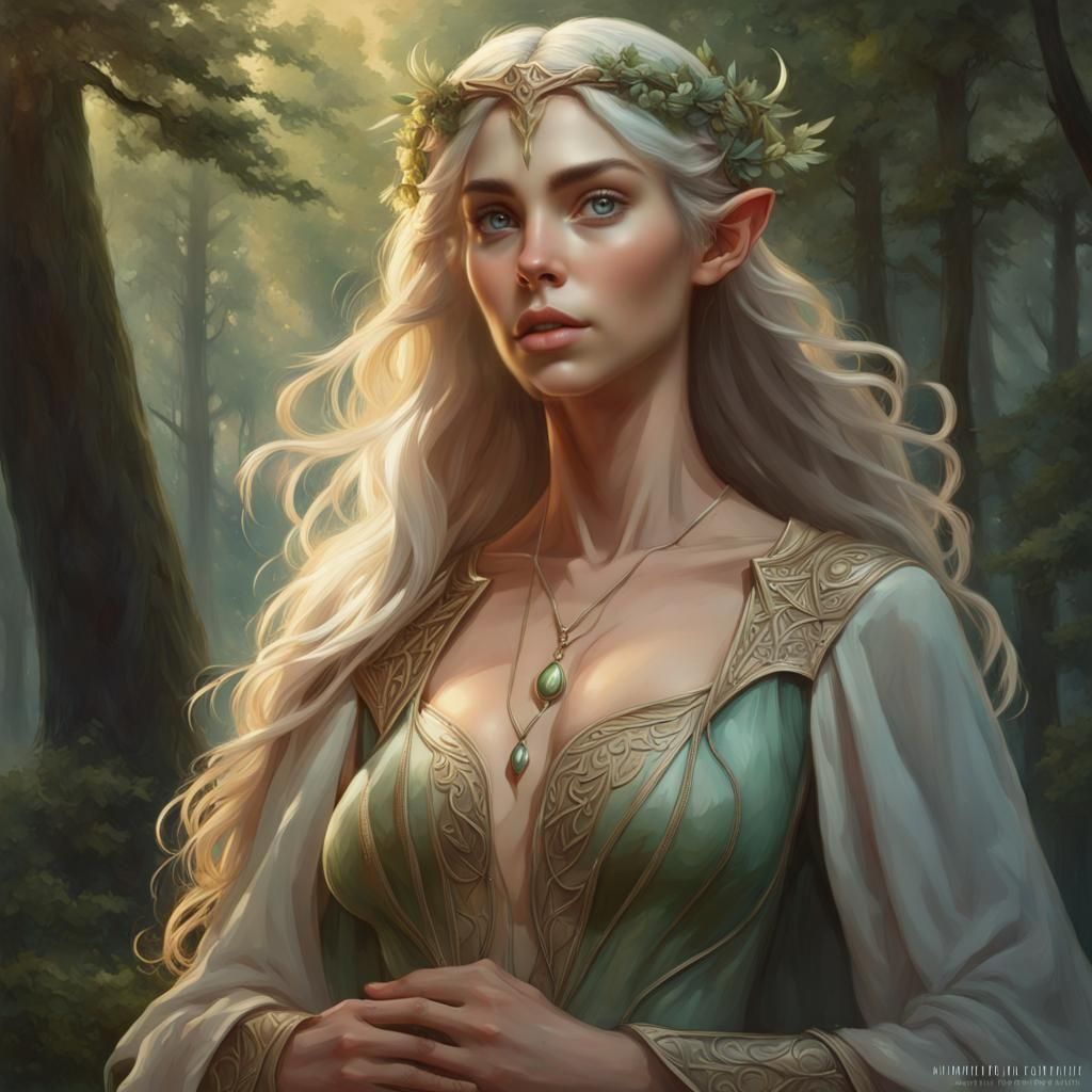 Medieval Elf Woman Portrait in Hyperdetailed Style