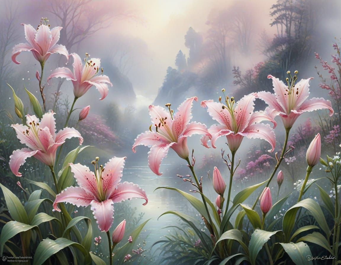 Ethereal Pink Lilies of the Valley Watercolour Painting