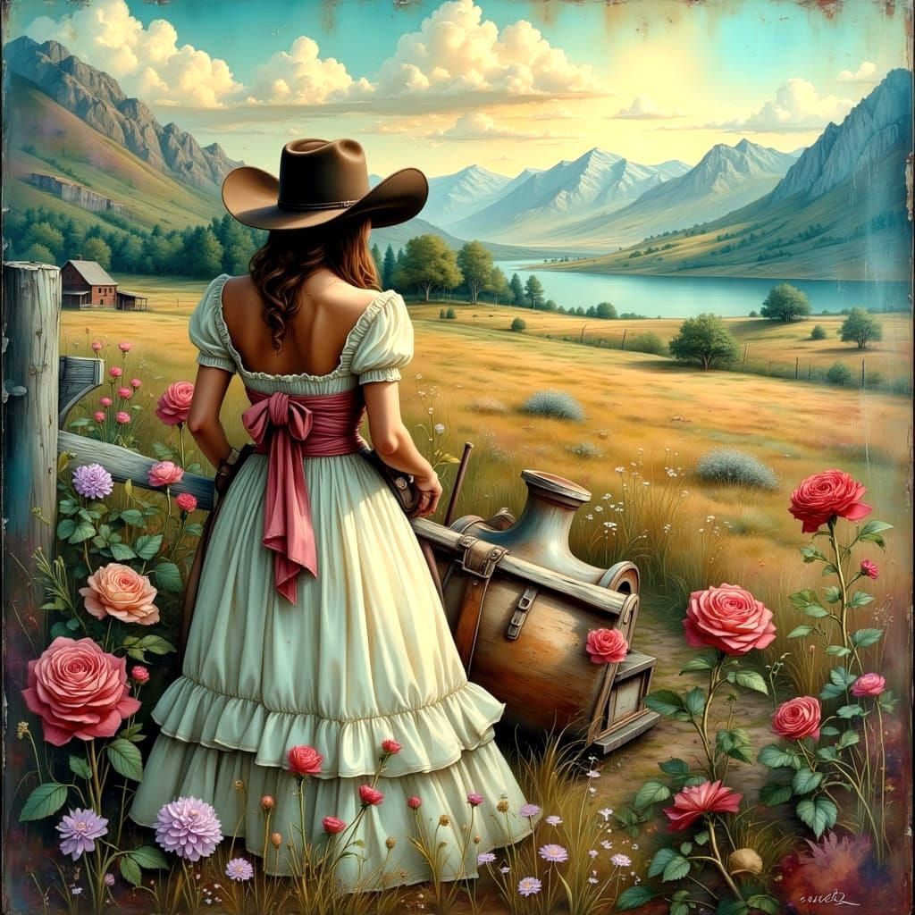 Surreal Cowboy Reflects on Love and Loss in a Sunset Landsca...