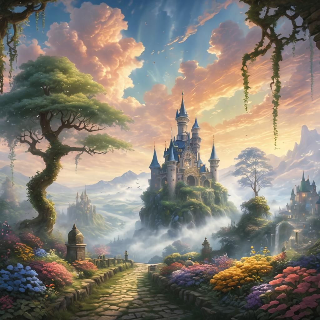 Ethereal Fantasy Kingdom Bathed in Sunlight