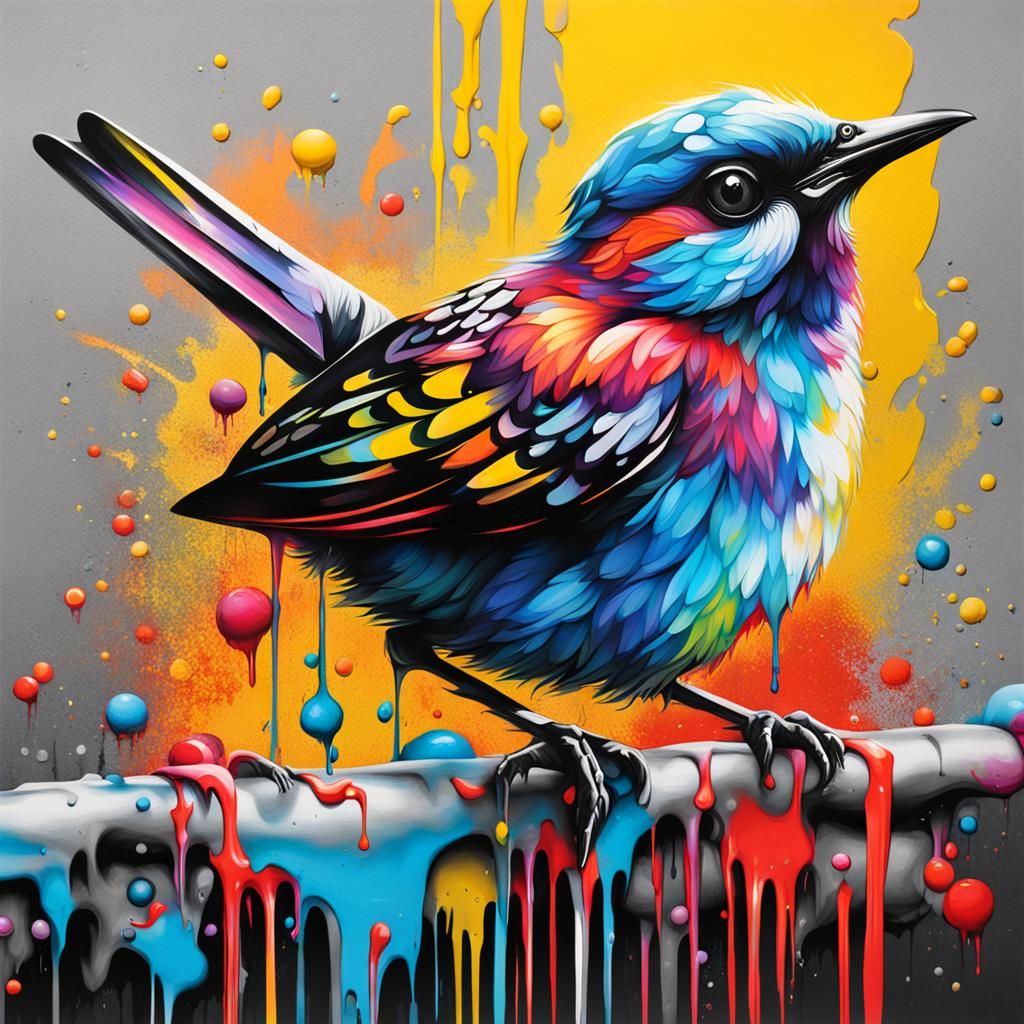 Colorful Bird Graffiti Art in Polychromatic Style