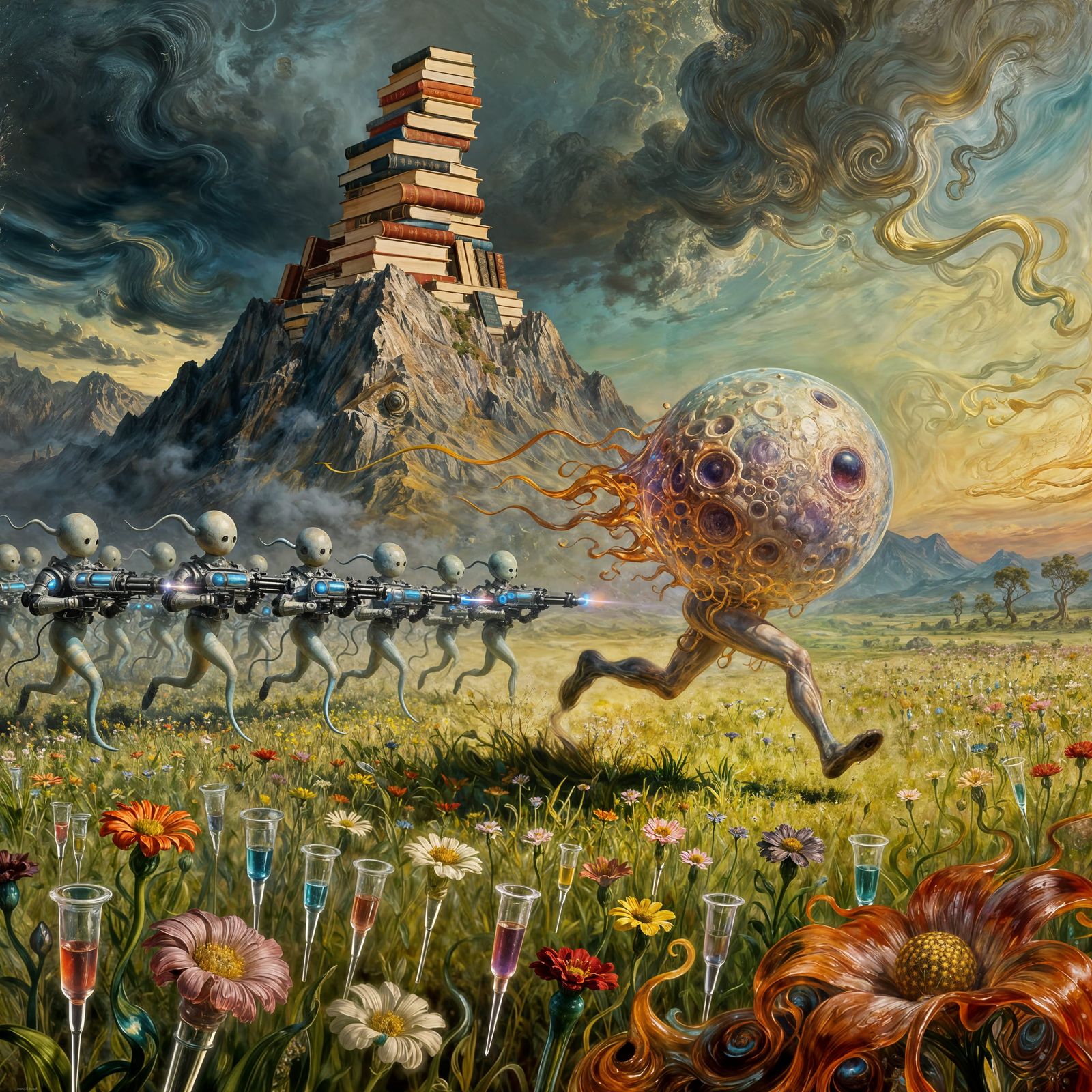 Surreal Oocyte Flees Sperm Army in Pipette Meadow