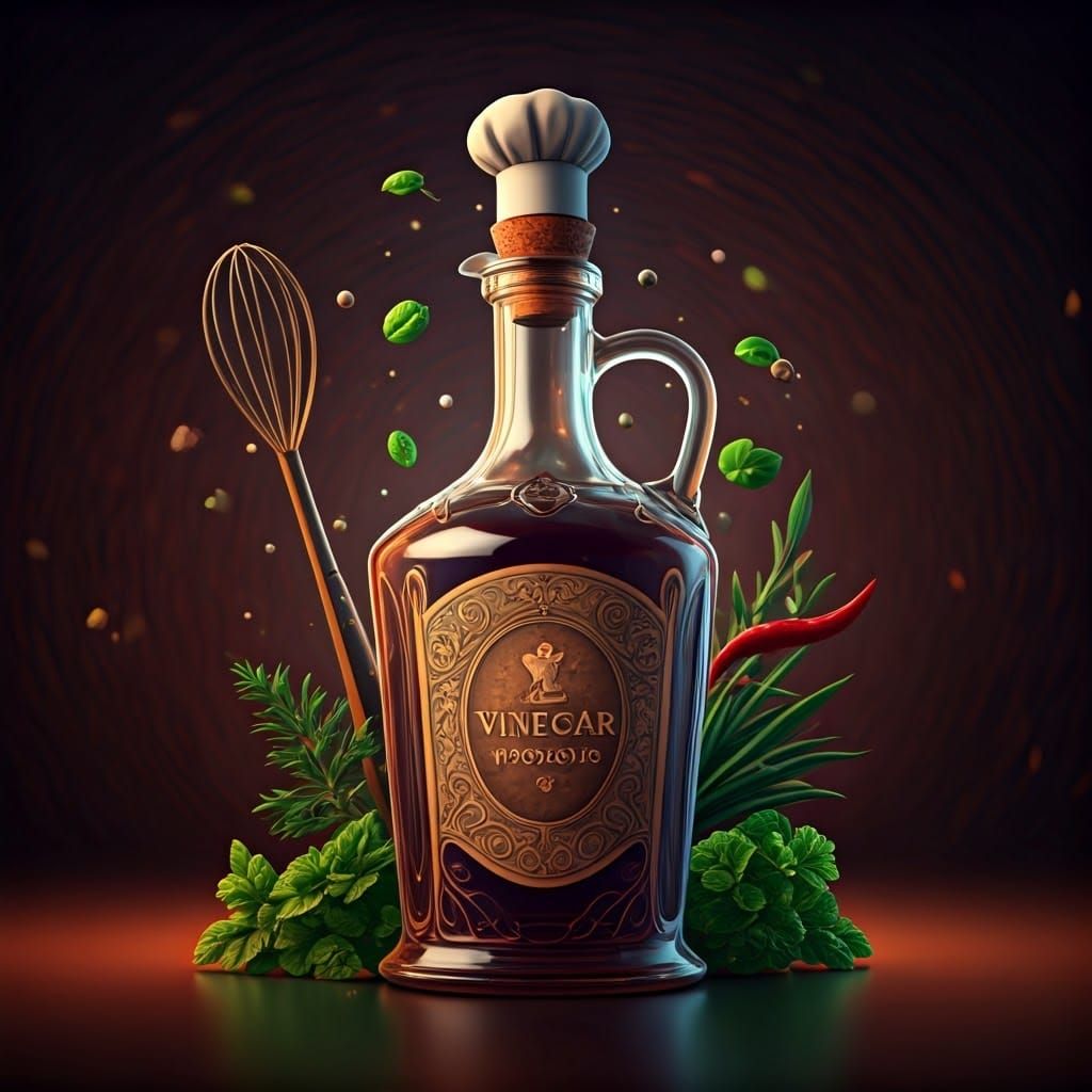 Mystical Vinegar Bottle: A 3D Render in Fauvist Style