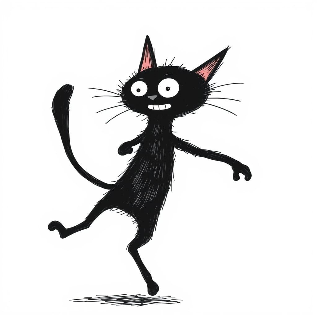 Silly Big Eyed Cat Dances with Exaggerated Movement in Comic...