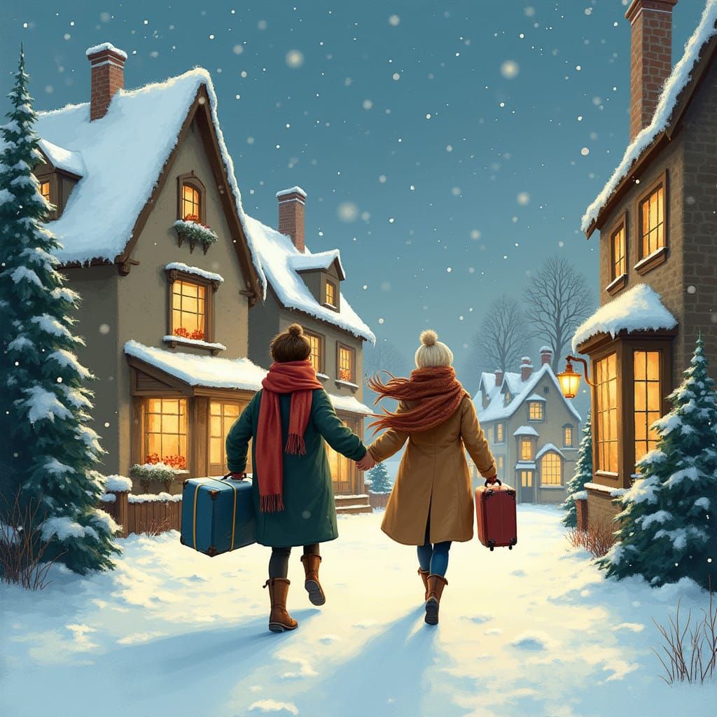 Young Couple Escapes Winter Wonderland Village