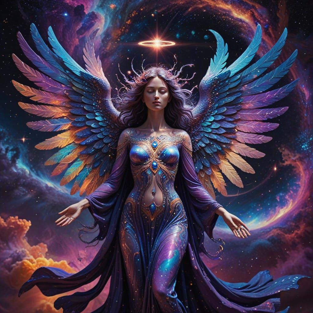 Ethereal Seraphim Angel in Vibrant Holographic Style