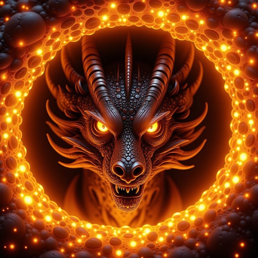 Macro Close-Up: Fiery Dragon Face in the Ring of Fire