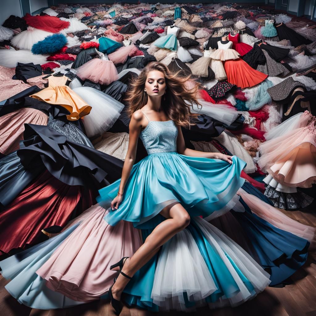 Girl's Fun Amidst Skirts and Dresses Chaos