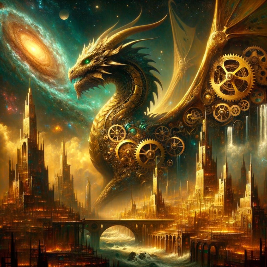 A colossal, ancient dragon with scales like burnished brass ...