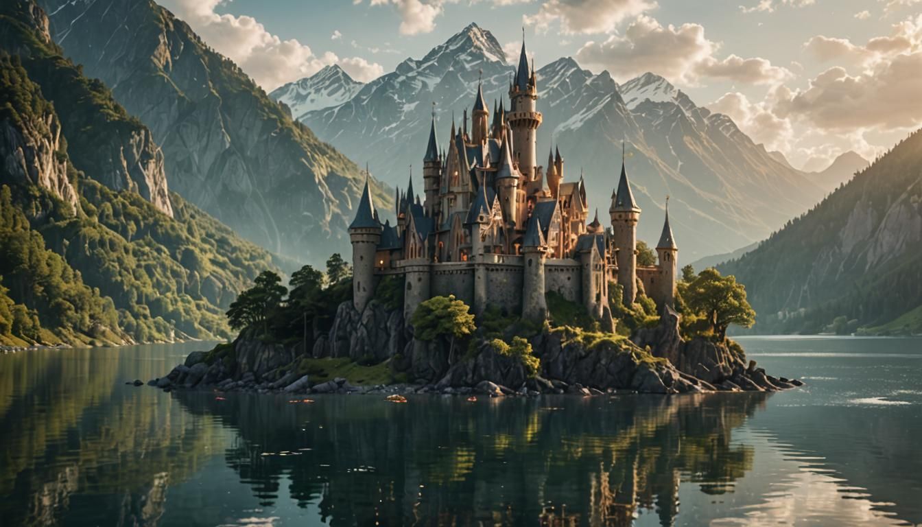 Elven Castle on Island: Fantasy Landscape Photography