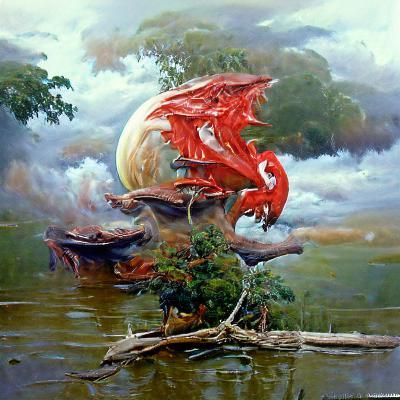 Dragon in Scarlet Island Forest, Gurney Style